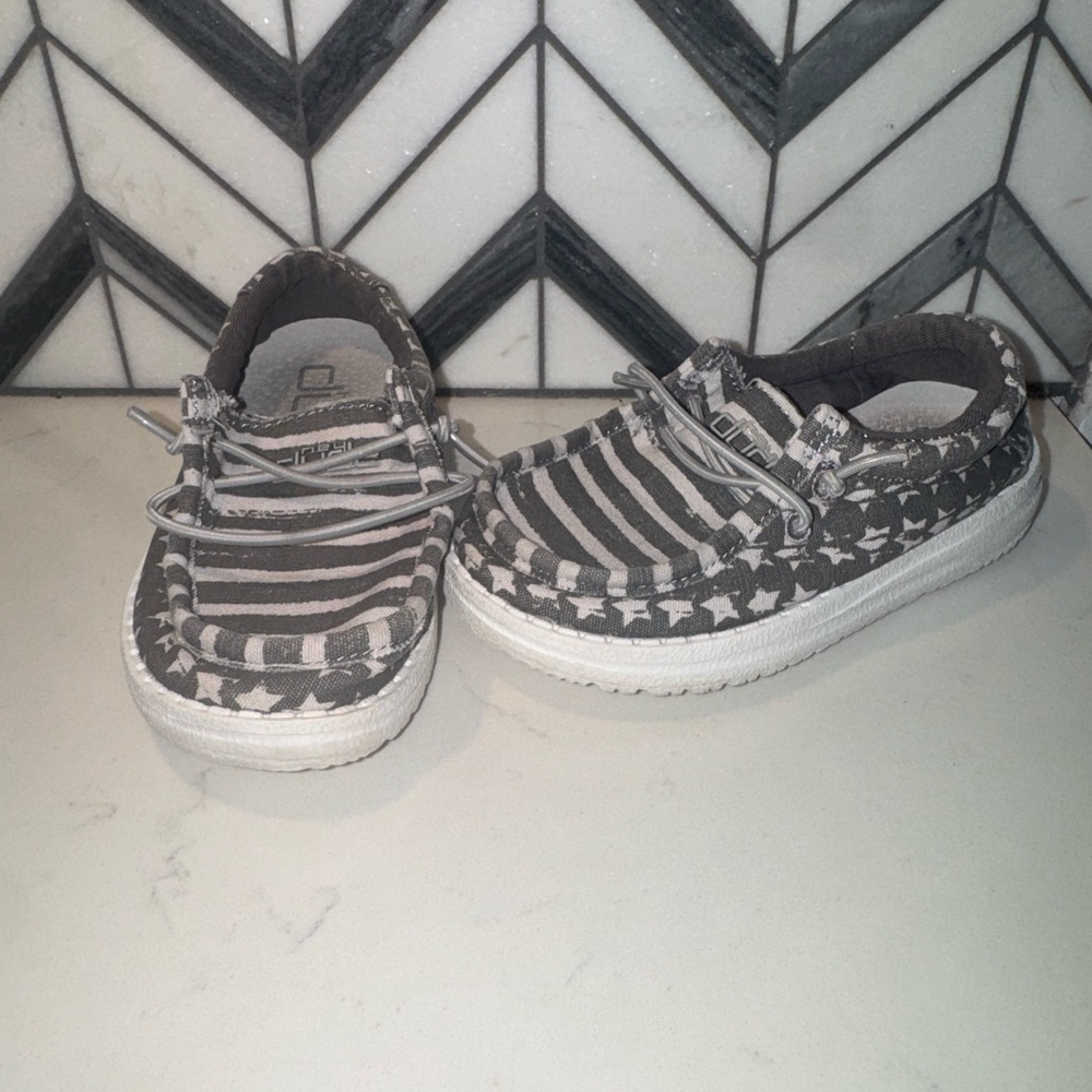 Gray Striped Kids Shoes
